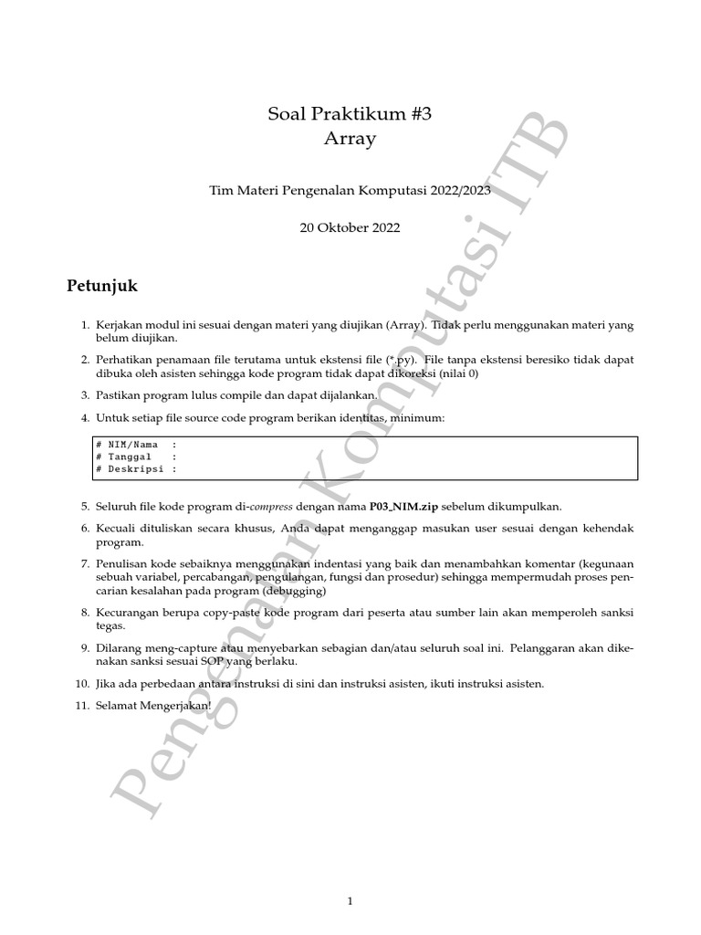 Soal Praktikum #3 Array: Petunjuk | PDF