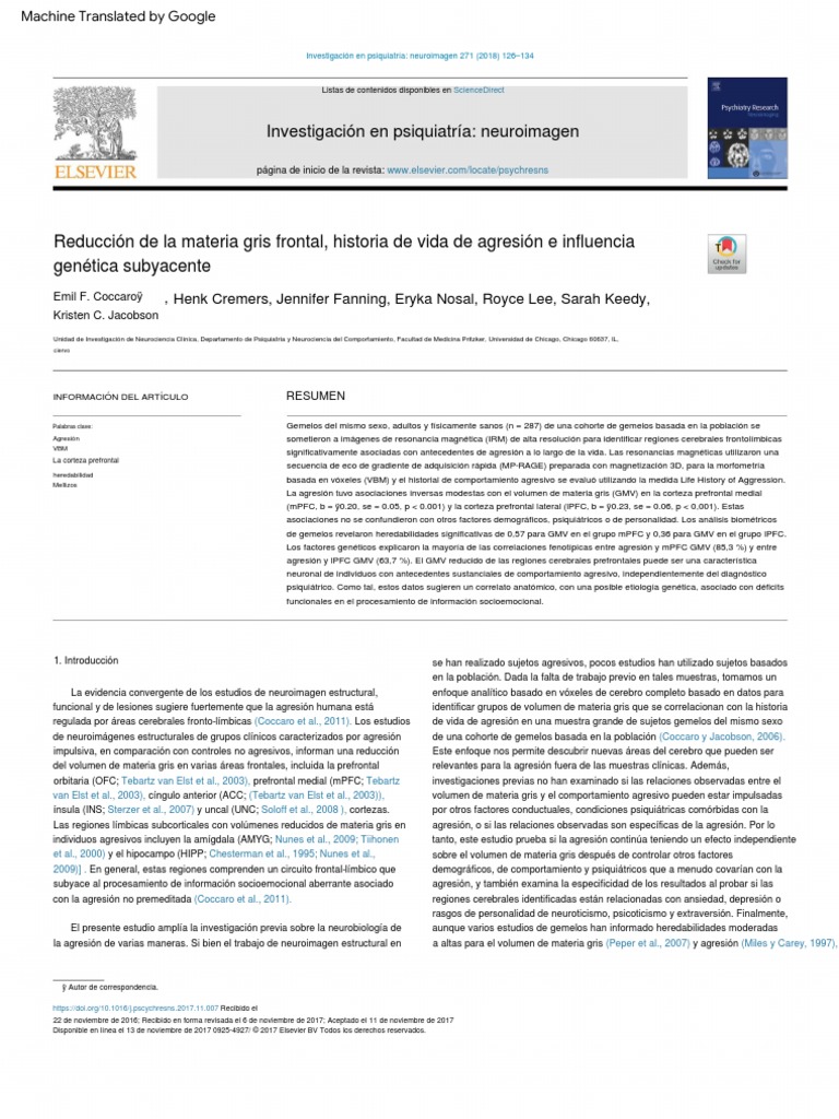 Reduce frontal Grey matter and psychopathy (traducción) PDF Manual Diagnóstico y Estadístico