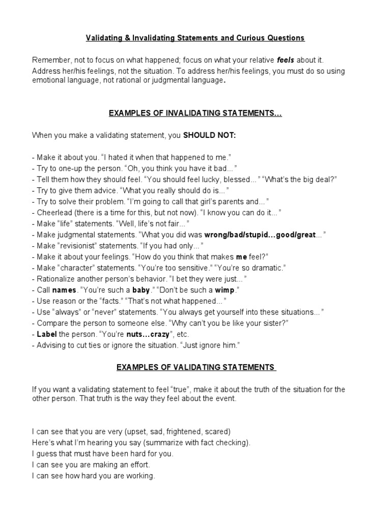 Validating and Invalidating Statements and Curious Questions 2 | PDF ...