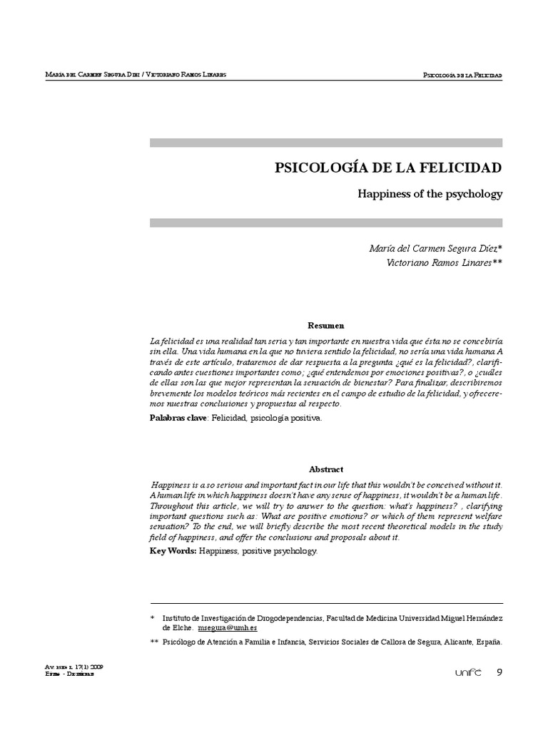 Psicología de la Felicidad: Claves y Modelos | PDF | Felicidad | Las ...
