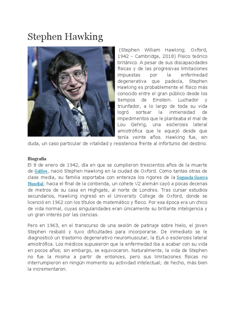 Biografía de Stephen Hawking | PDF | Historia | Libros para adolescentes