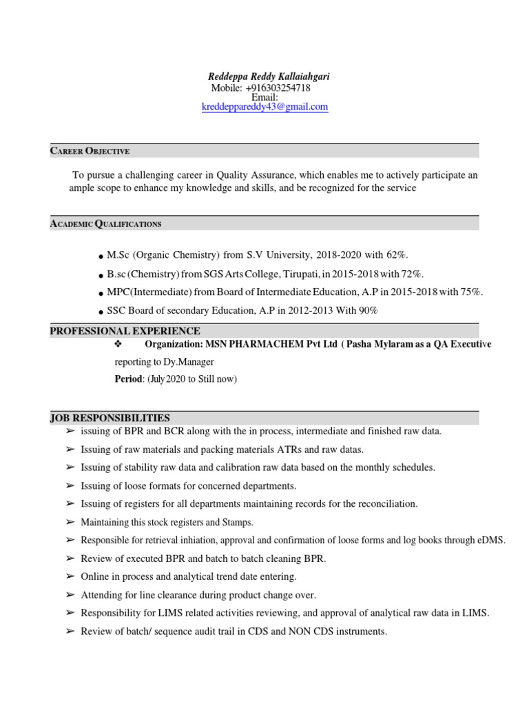 Reddeppa Reddy's QA Career Overview | PDF | Career & Growth | Business
