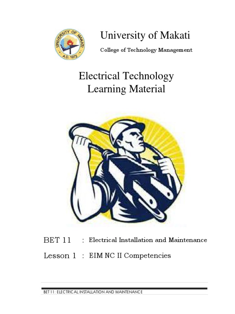 BET 11 Lesson 1 EIM NC II Competencies PDF Electrical Wiring Electrician