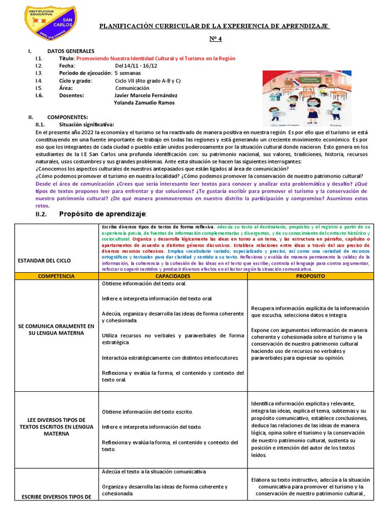 Experiencia 4 4to Grado Pdf Aprendizaje Turismo