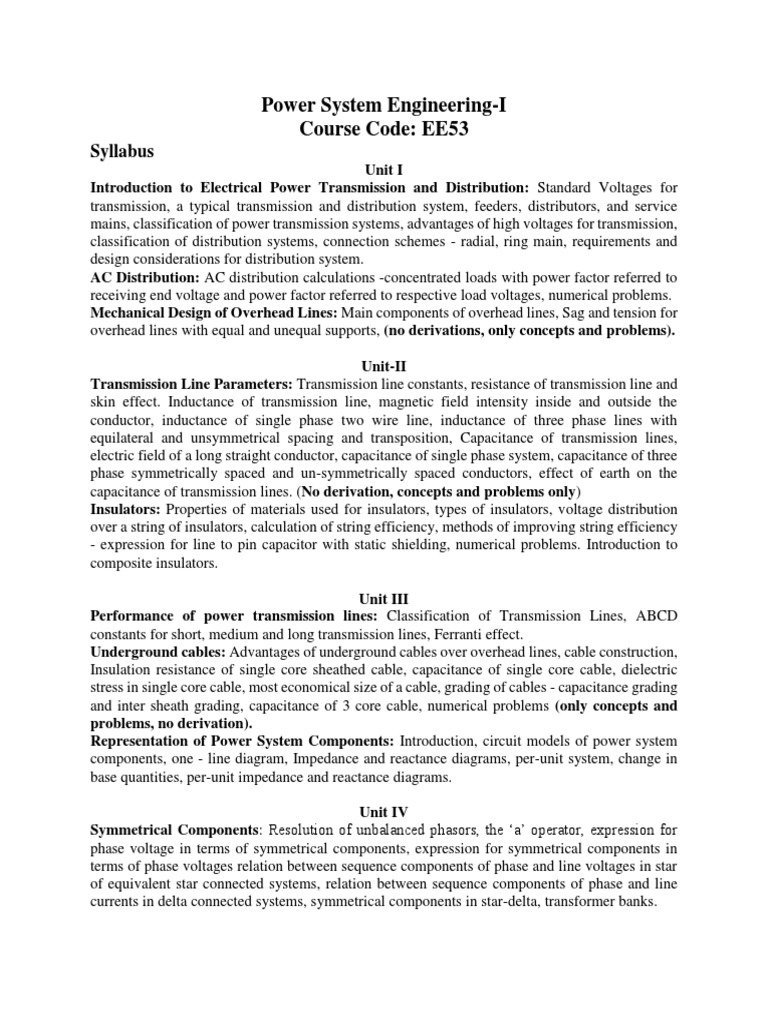 Power System Engineering-I Syllabus | PDF | Electric Power Transmission ...