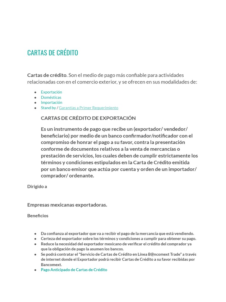 Cartas de Crédito | PDF | Carta de crédito | Bancos