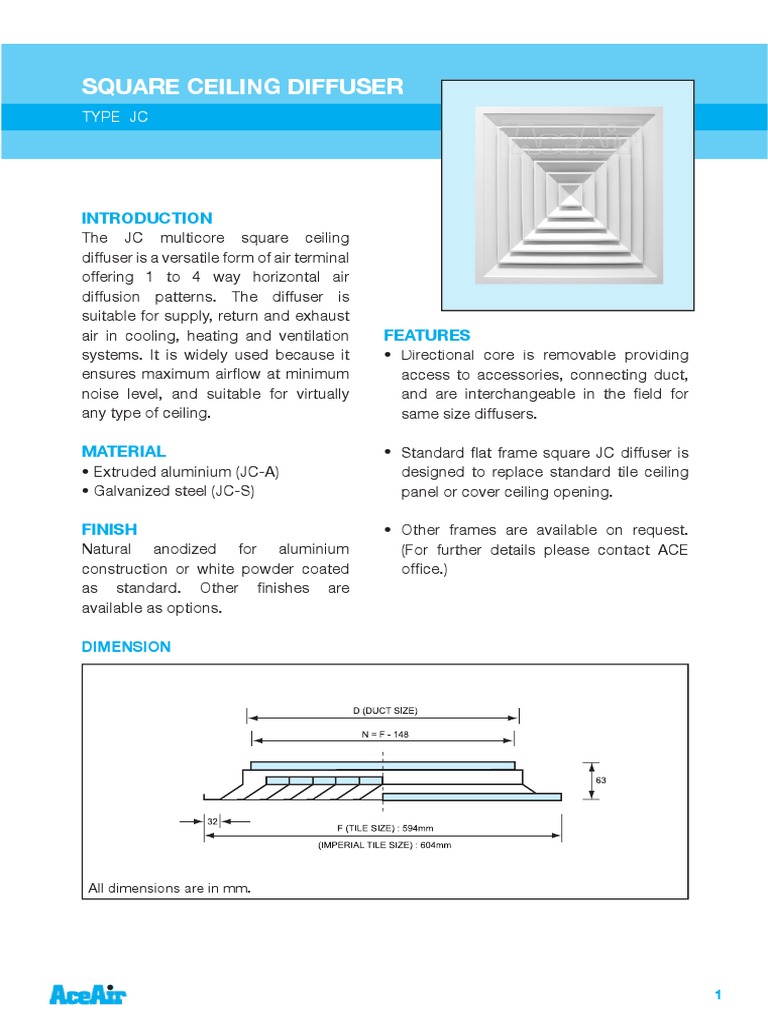 Square Ceiling Diffuser Specifications | PDF | Duct (Flow) | Building ...