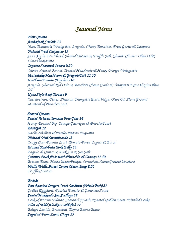 Seasonal Menu | PDF