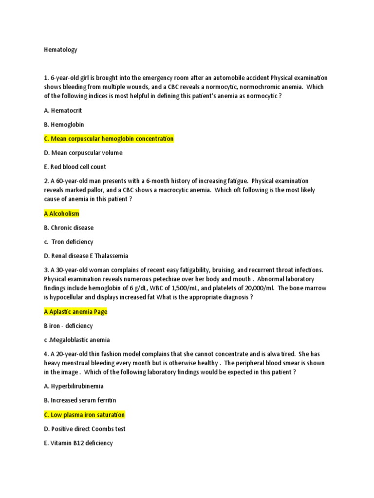 Hematology Final Pdf Anemia Lymphoma