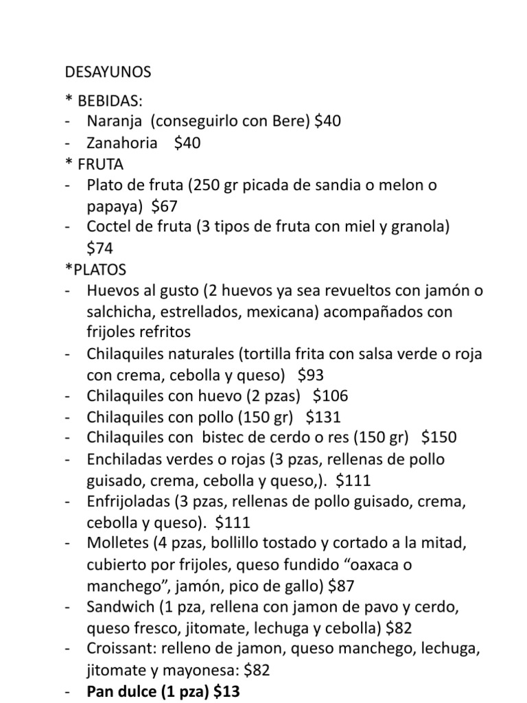 Ejemplo de Menu de Restaurant | PDF | ensalada | Cocina norteamericana