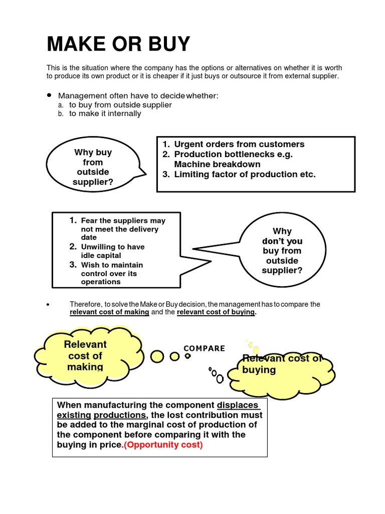 Make or Buy Notes PDF Cost Opportunity Cost