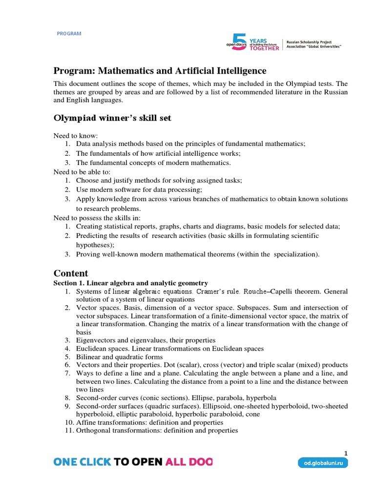 Math & AI Olympiad Program Guide | PDF | Vector Space | Linear Algebra