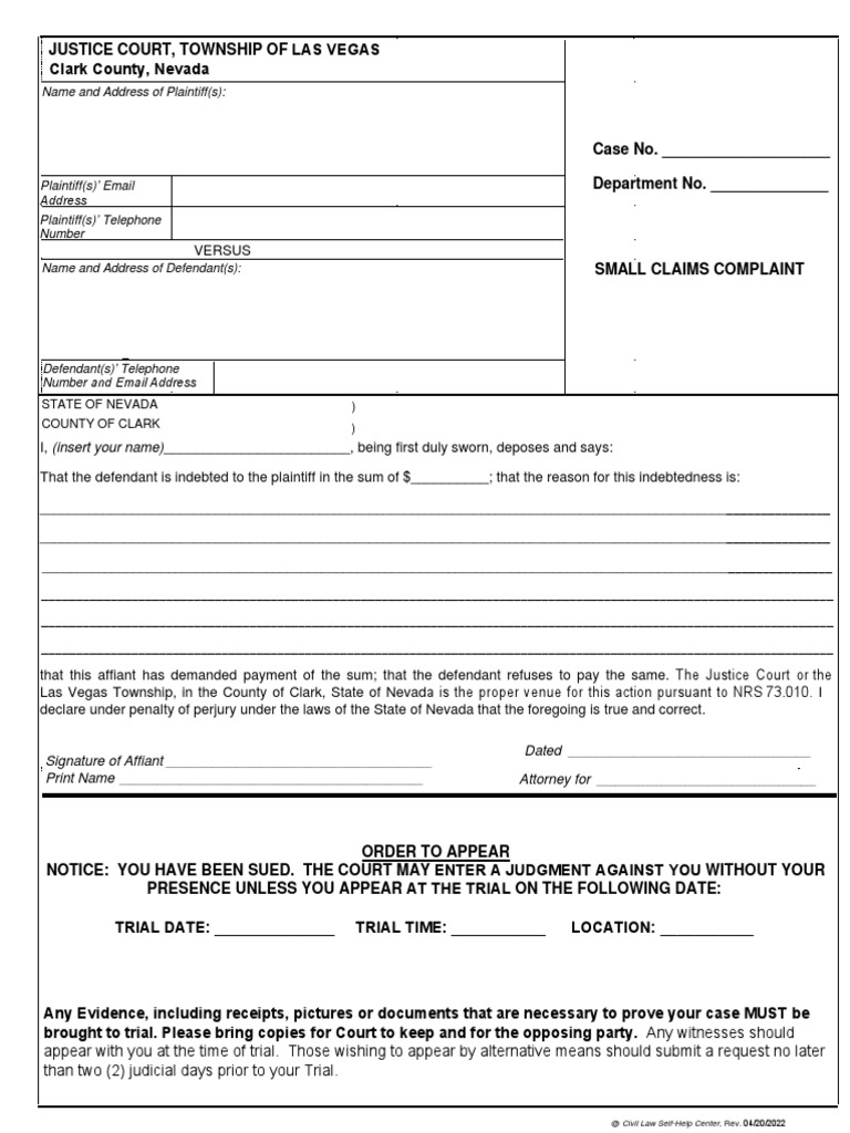 Small Claims Complaint 52022 PDF Affidavit Complaint