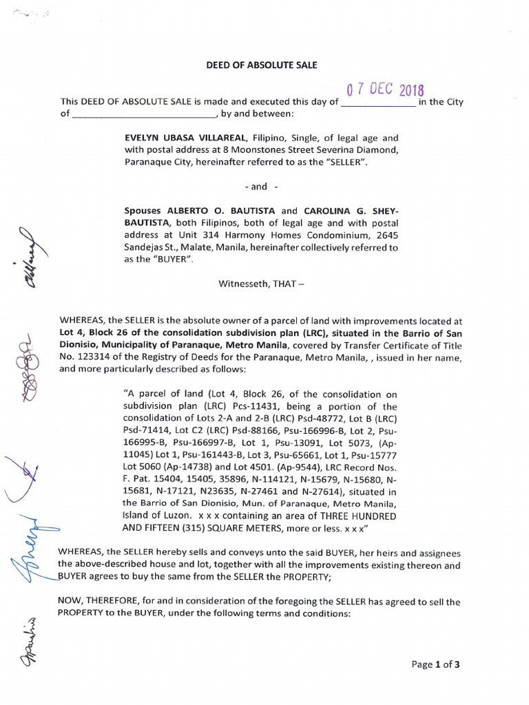 Deed of Absolute Sale and Contract To Sell | PDF