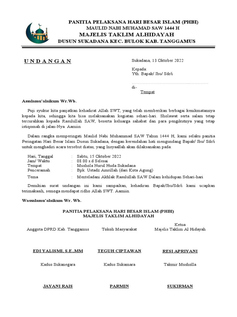 Undangan Maulid Nabi | PDF