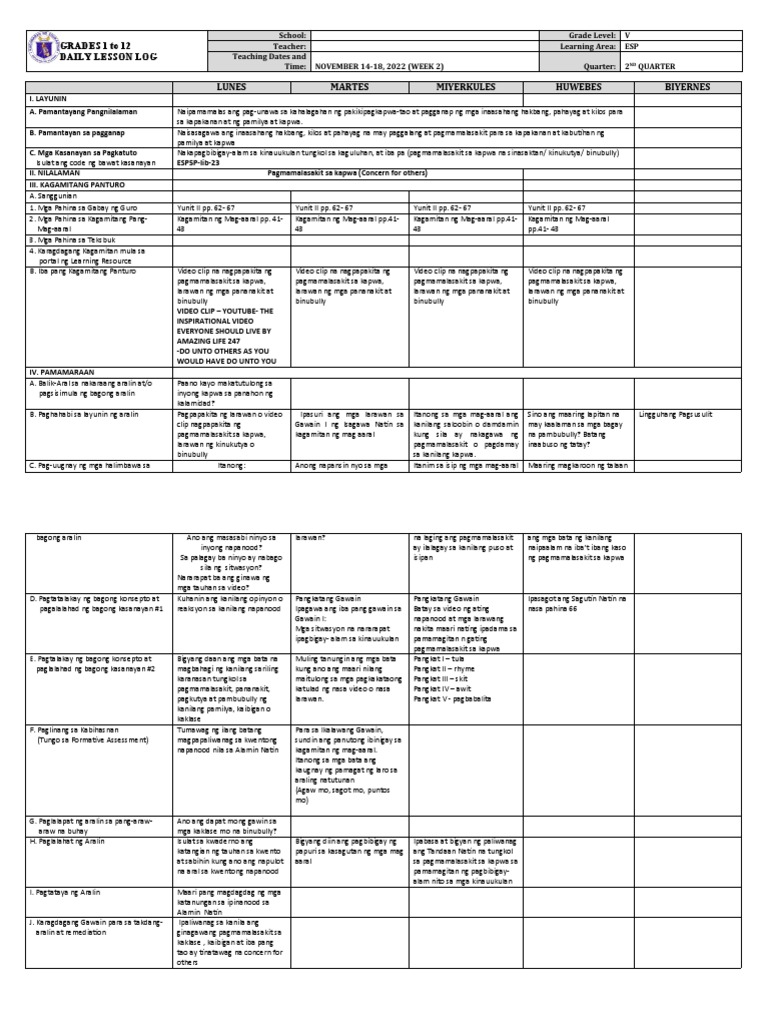 DLL - Esp 5 - Q2 - W2 | PDF