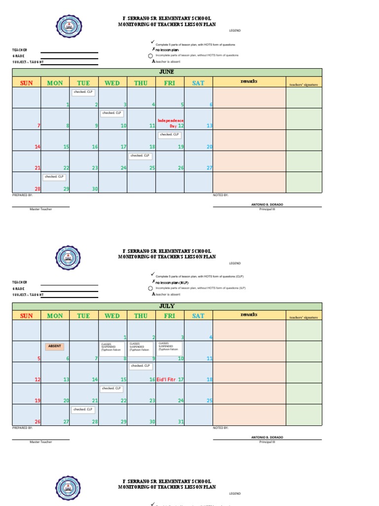 Teacher Lesson Plan Monitoring Report | PDF