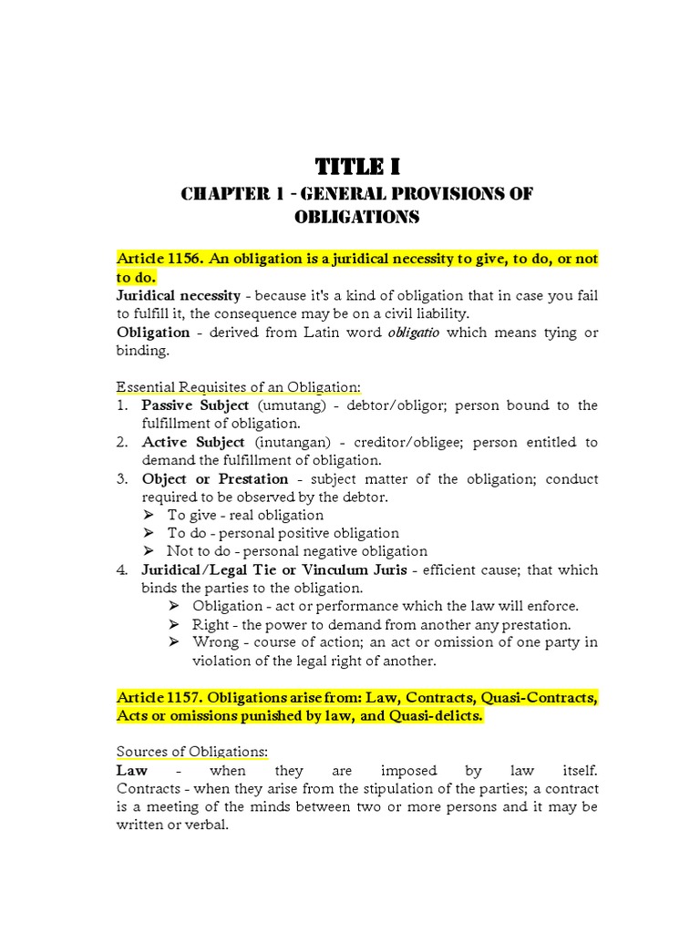 Notes On Chapter 1 - Obligations and Contracts | PDF | Law Of ...