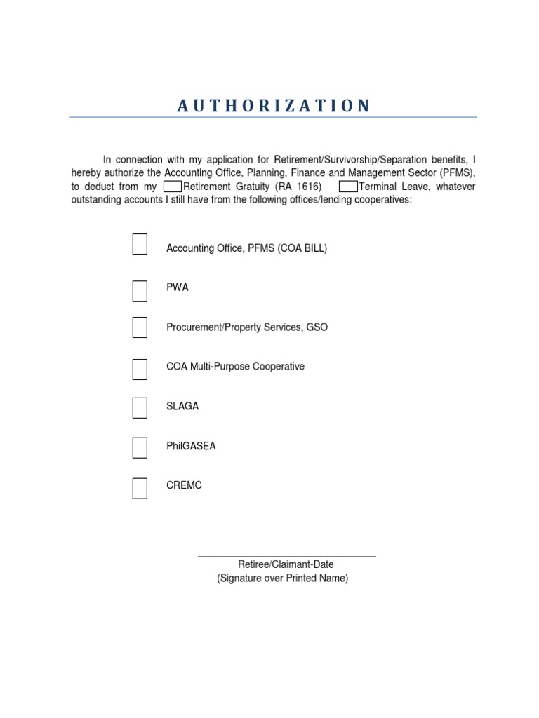 Authorization To Deduct From Retirement GratuityTerminal Leave | PDF