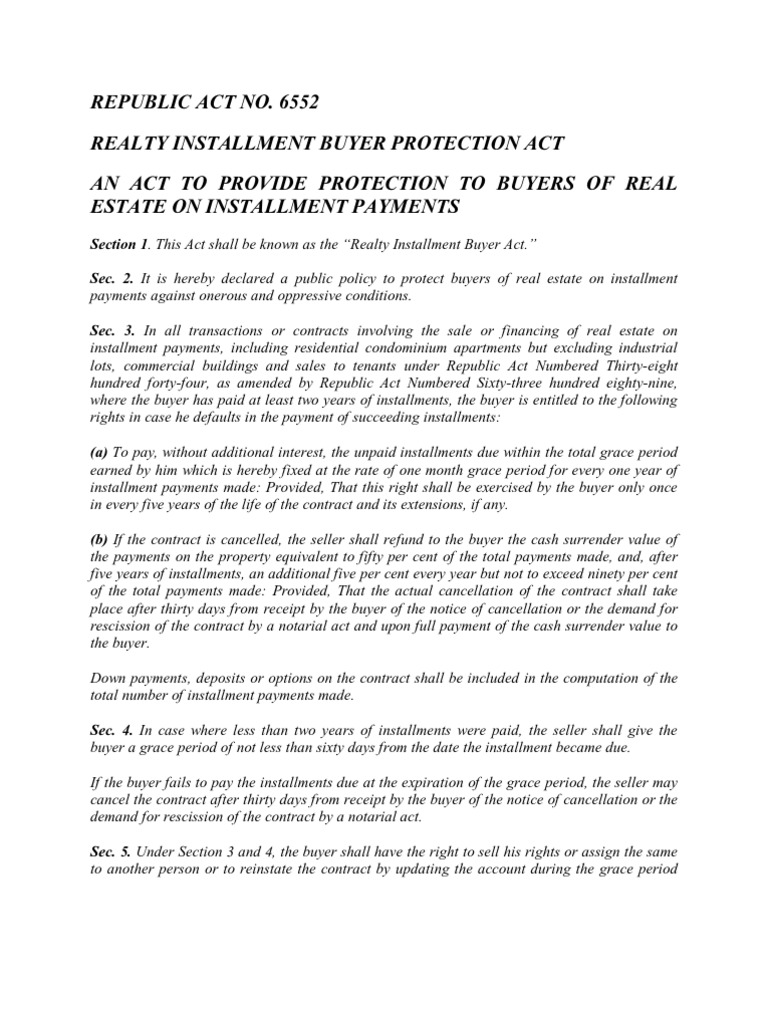 The Maceda Law (RA 6552) | PDF