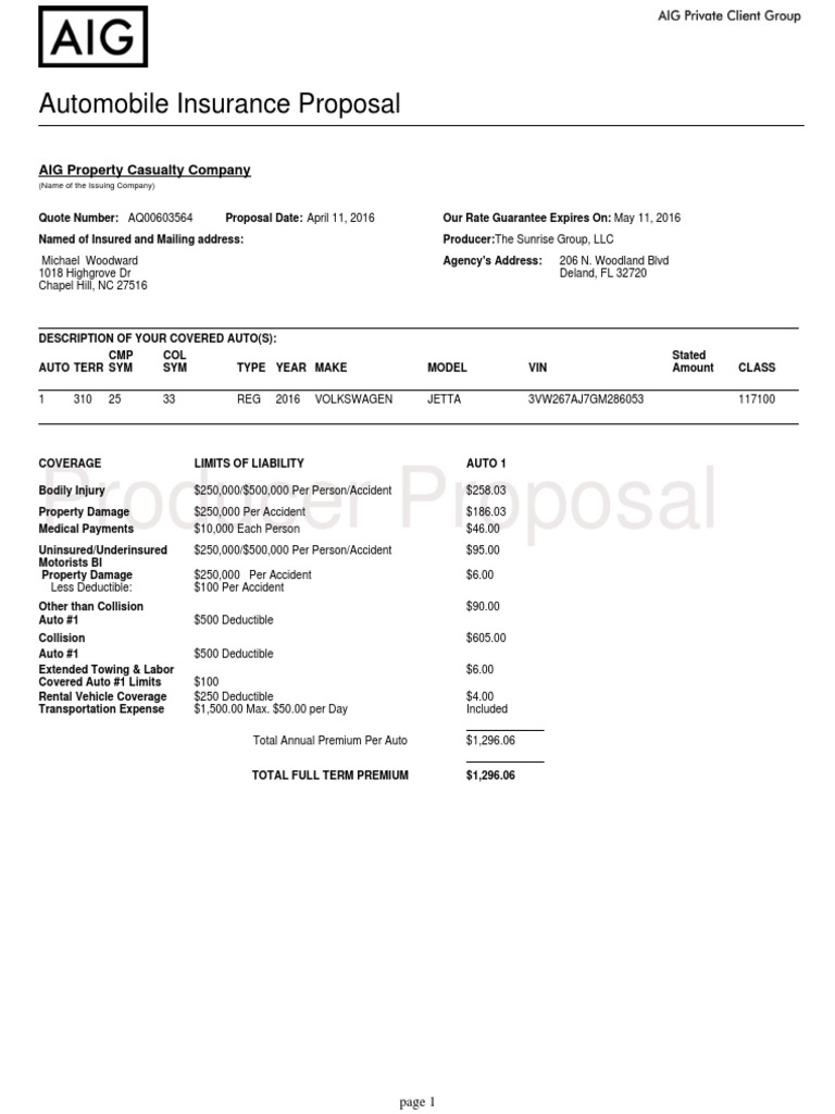 Woodward Revised Quote PDF Vehicle Insurance Insurance