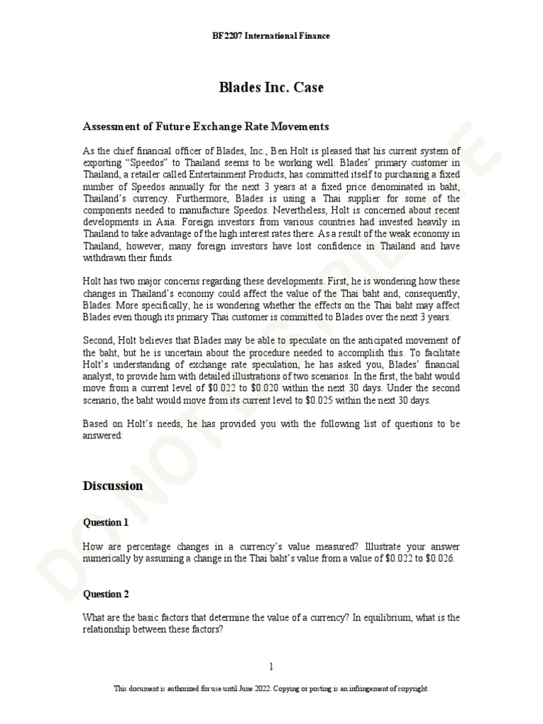 BF2207 Chapter 04 - Blades Case - Assessment of Future Exchange Rate ...