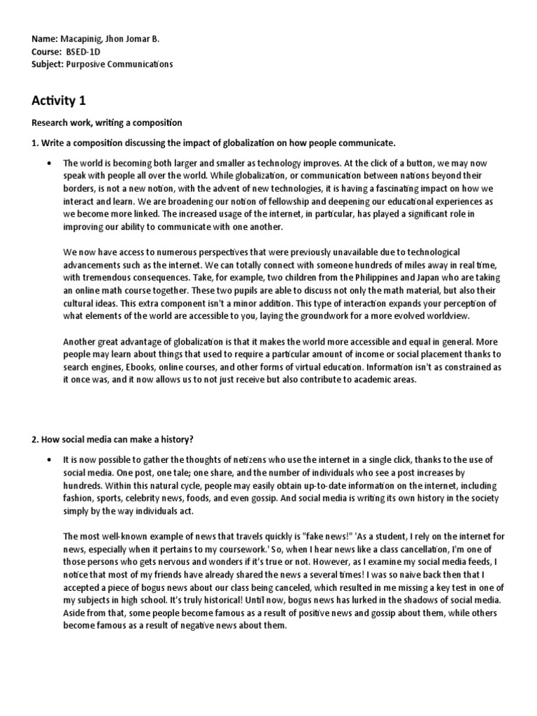 Activity 1 (Purposive Communication) | PDF