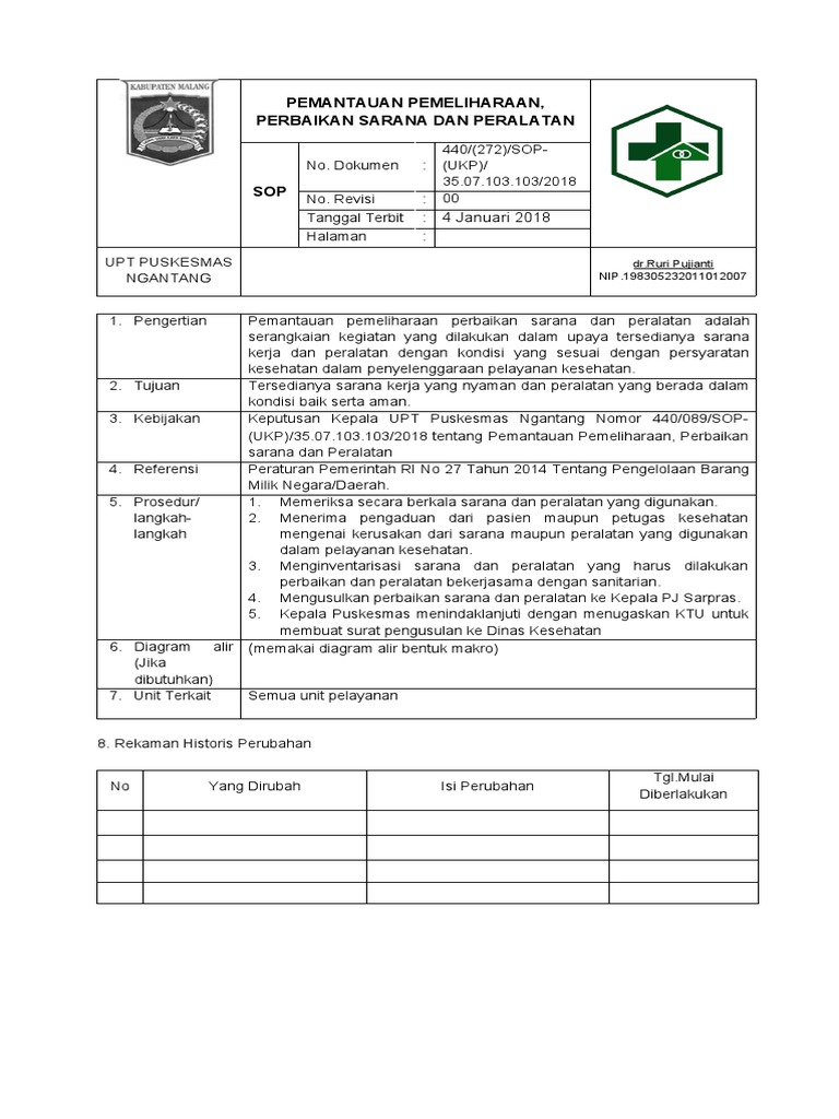 8 5 1 4 sop pemantauan pemeliharaan perbaikan sarana dan peralatan