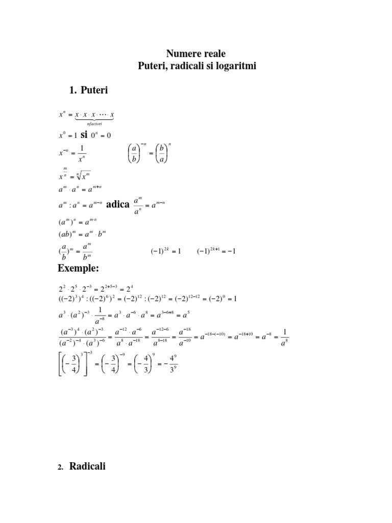 Formule Puteri Radicali Si Logaritmi | PDF