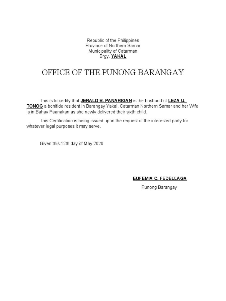 Certification of Live-In Partnership | PDF