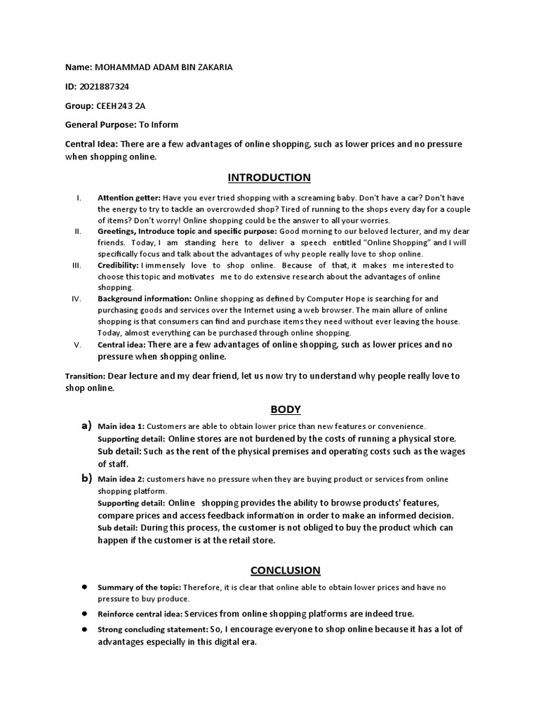 Informative Speech Outline 1 Pdf