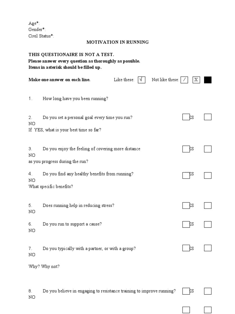 Runner Motivation Survey Questionnaire | PDF