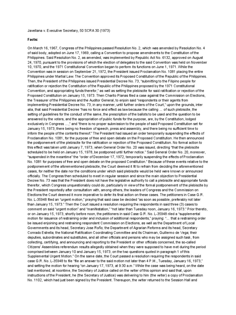 Javellana v. Executive Secretary, 50 SCRA 30 (1973) PDF