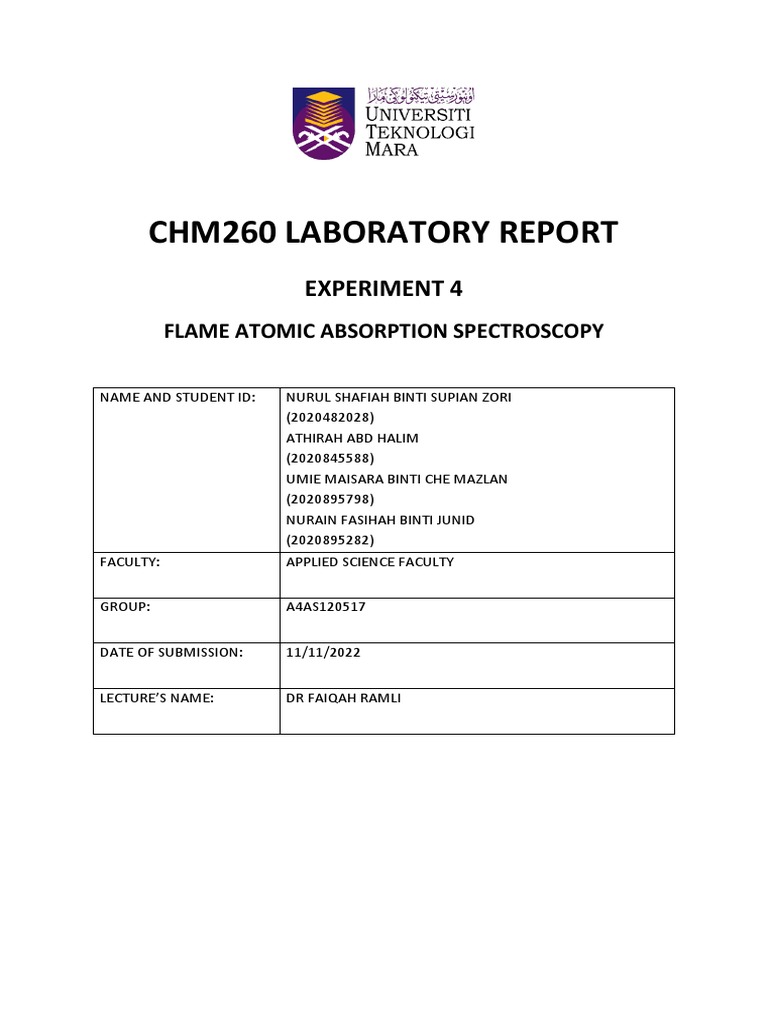 Lab Report Experiment 42 PDF Atomic Absorption Spectroscopy