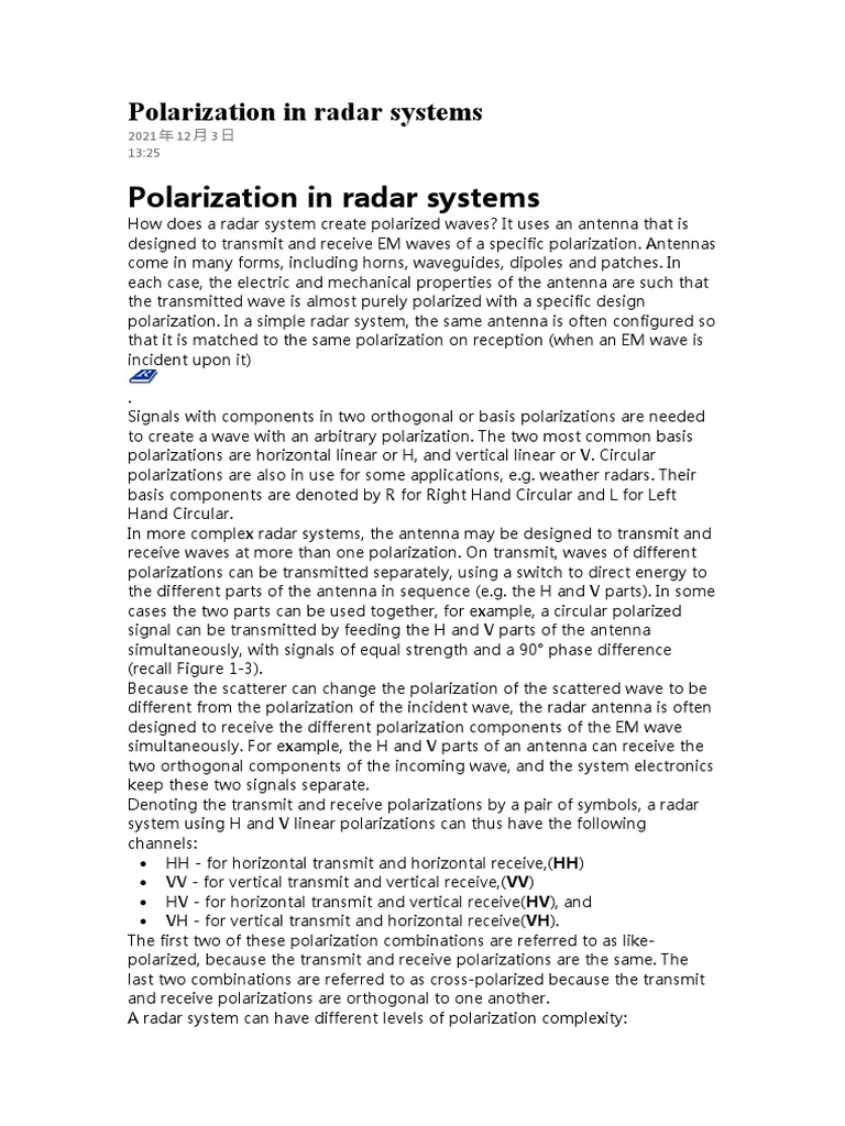 Polarization in Radar Systems PDF
