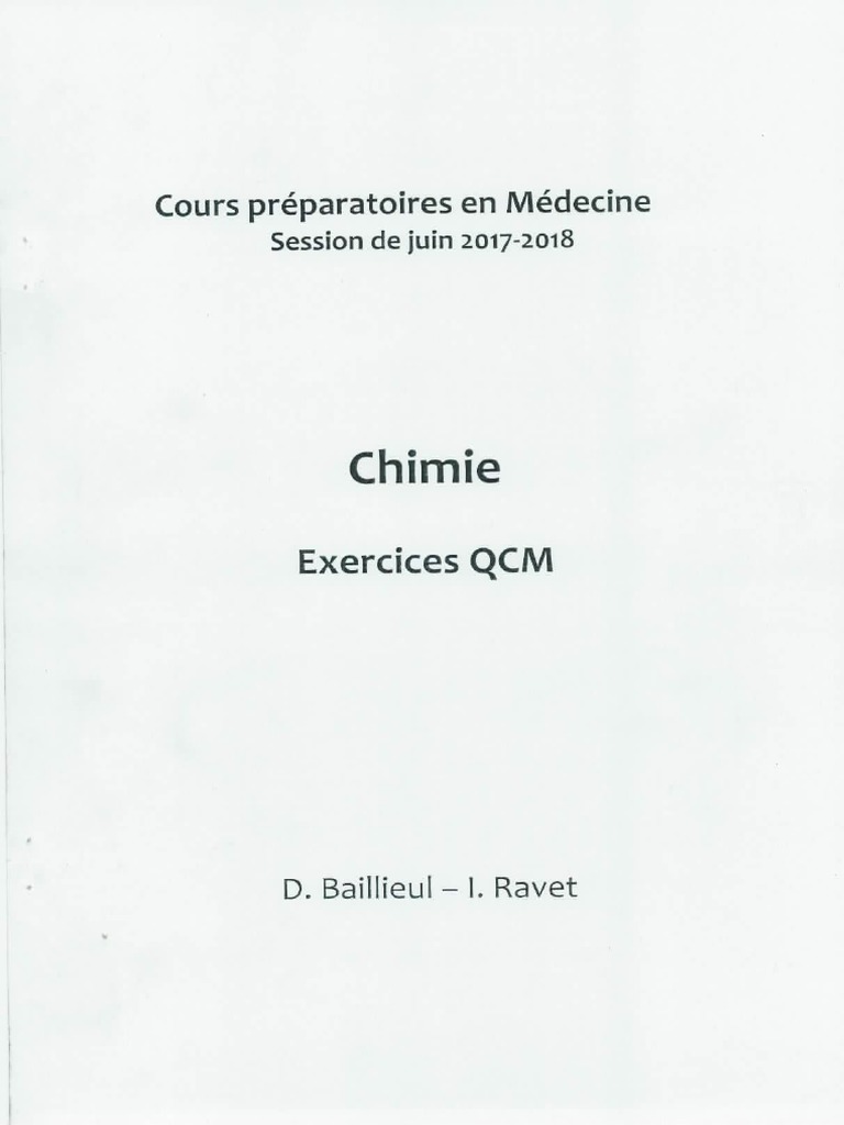 Chimie QCM Supp (Cours Prépa Juin Et Aout UN) PDF — free download