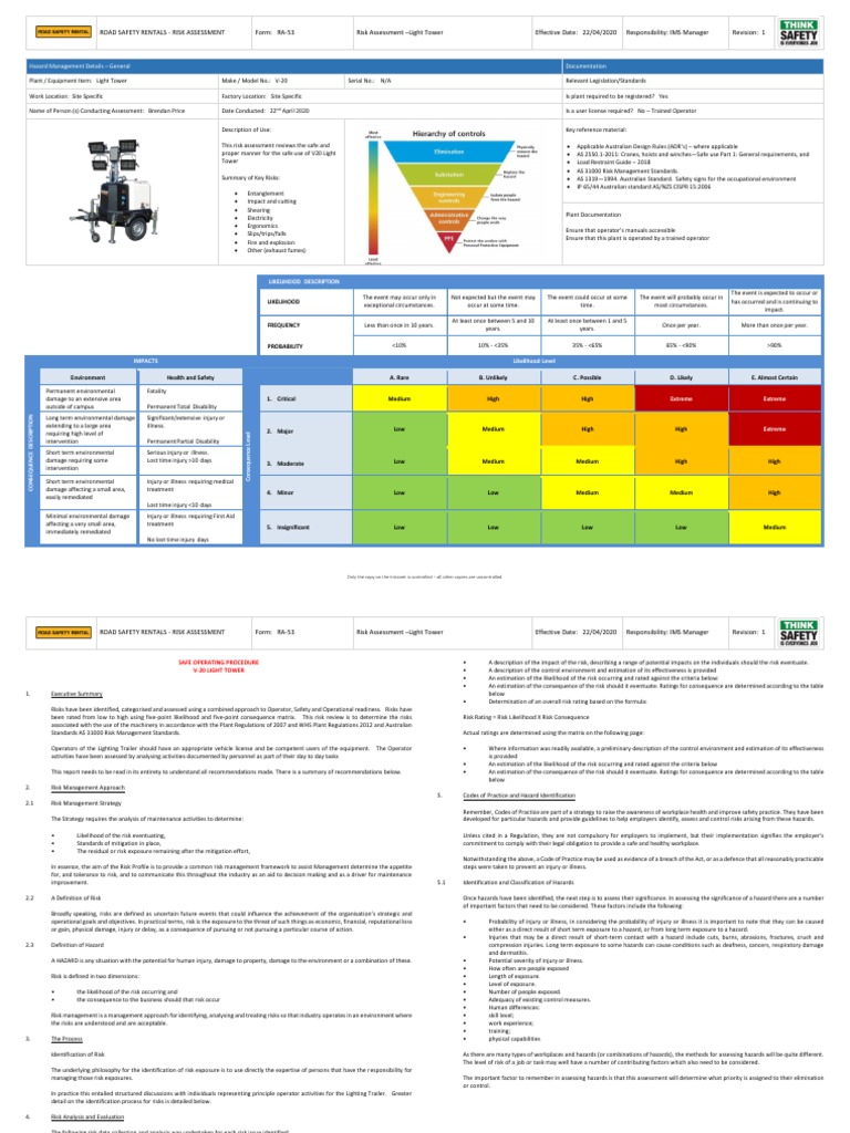 Light Tower Risk Assessment Overview | PDF | Risk | Hazards
