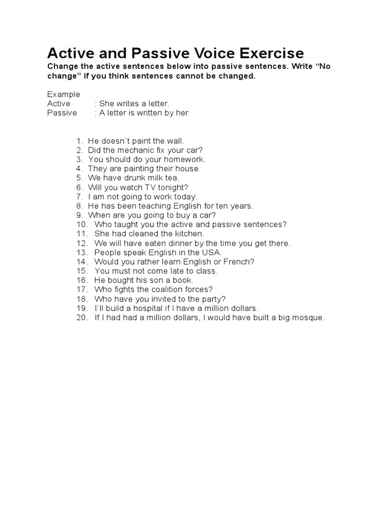 Passive Voice Transformation Exercises | PDF