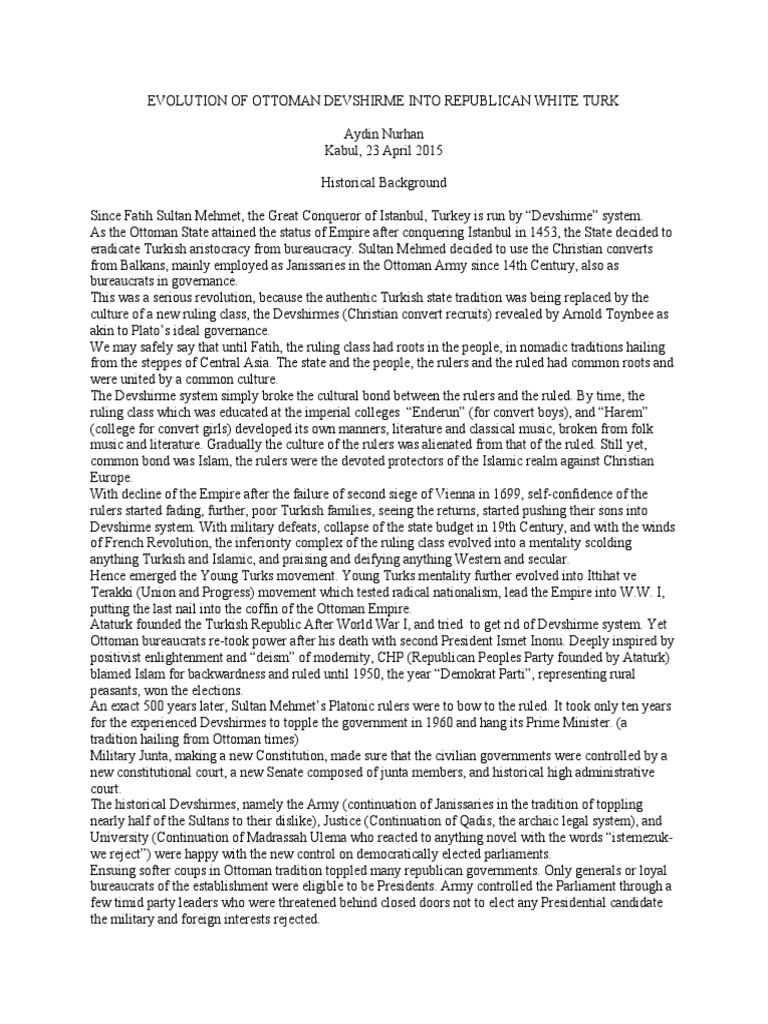 Evolution of Ottoman Devshirme Into Republican White Turk PDF
