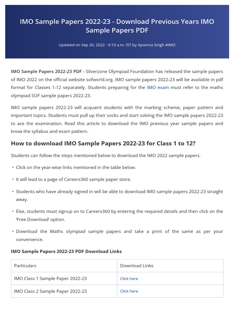 IMO 2022 Sample Papers Download Guide | PDF | Test (Assessment) | Question