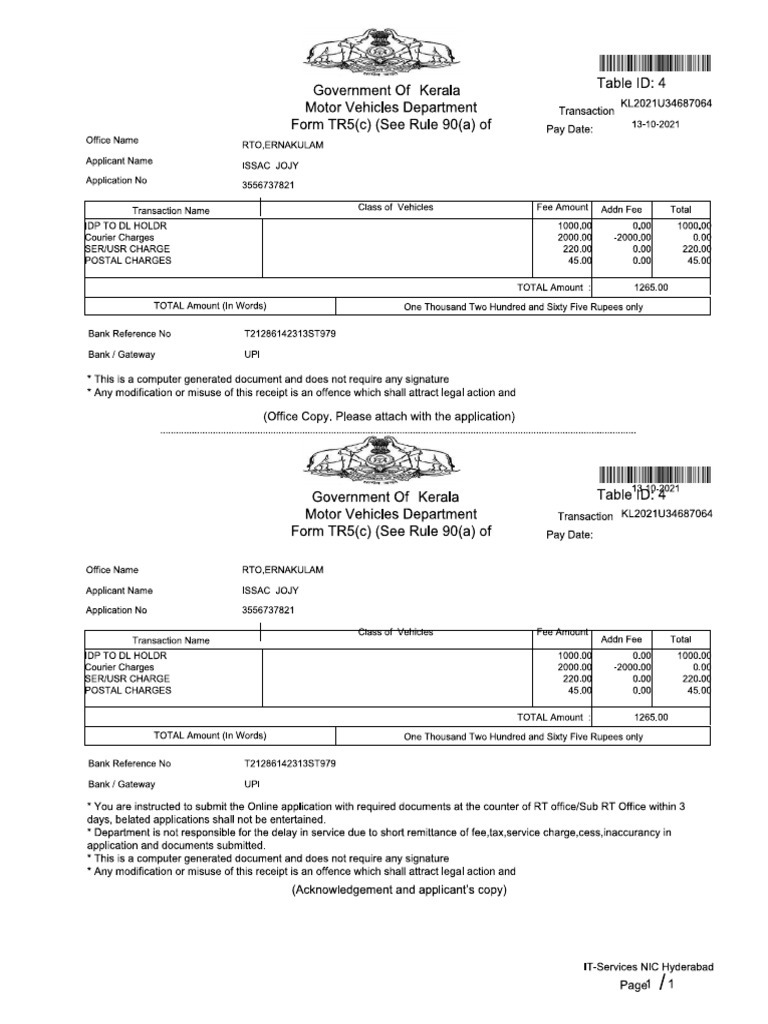 RTO Receipt | PDF