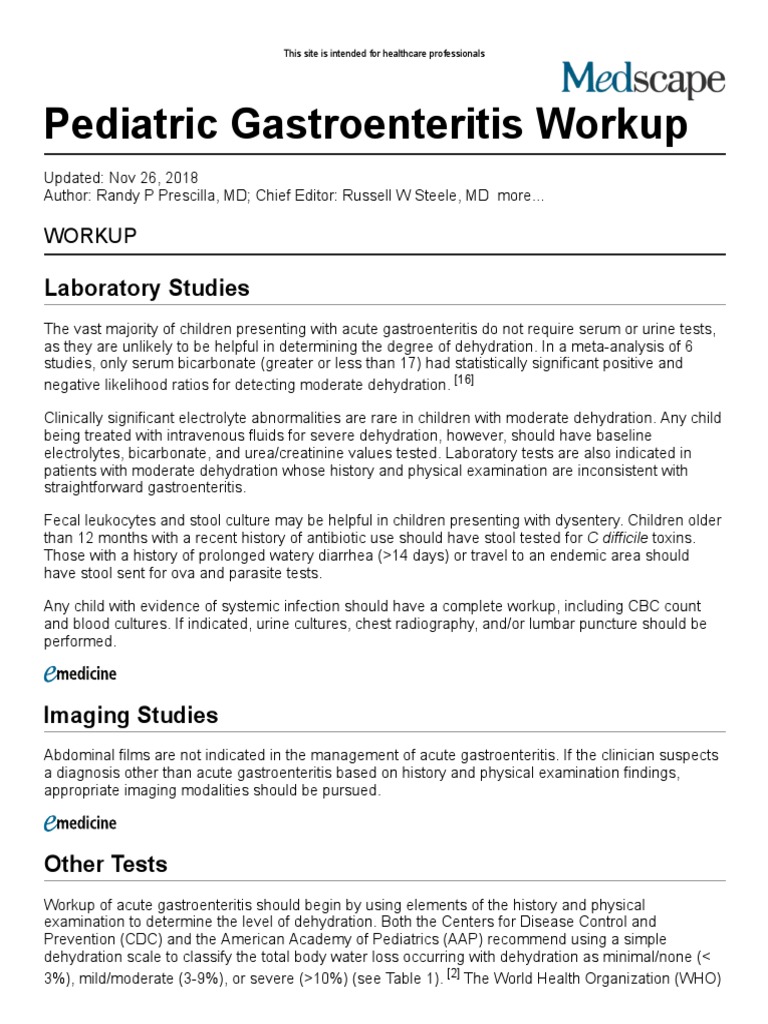 Pediatric Gastroenteritis Workup Laboratory Studies, Imaging Studies