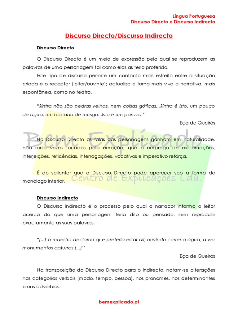 Modos de Representação do Discurso | PDF | Pronome | Discurso