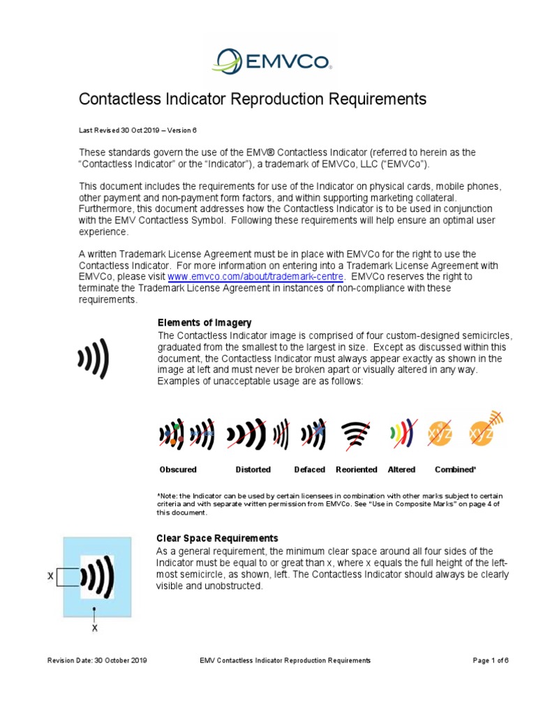 EMVCo Contactless Indicator Reproduction Requirements Nov 2019 | PDF