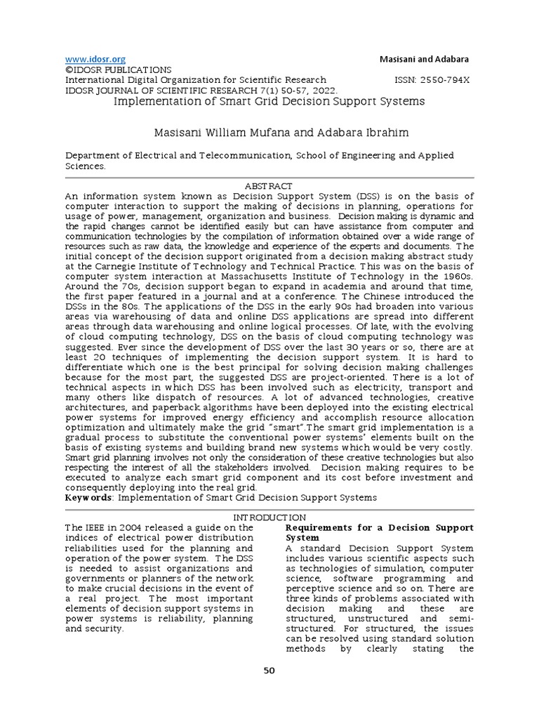 Implementation of Smart Grid Decision Support Systems | PDF | Computers
