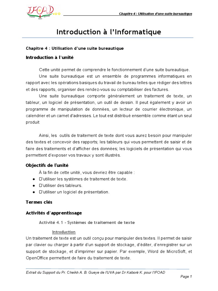 Suite bureautique : Guide d'utilisation | PDF | Feuille de calcul ...