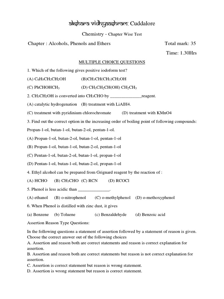 Alcohols Phenols And Ethers Pdf Aldehyde Ethanol