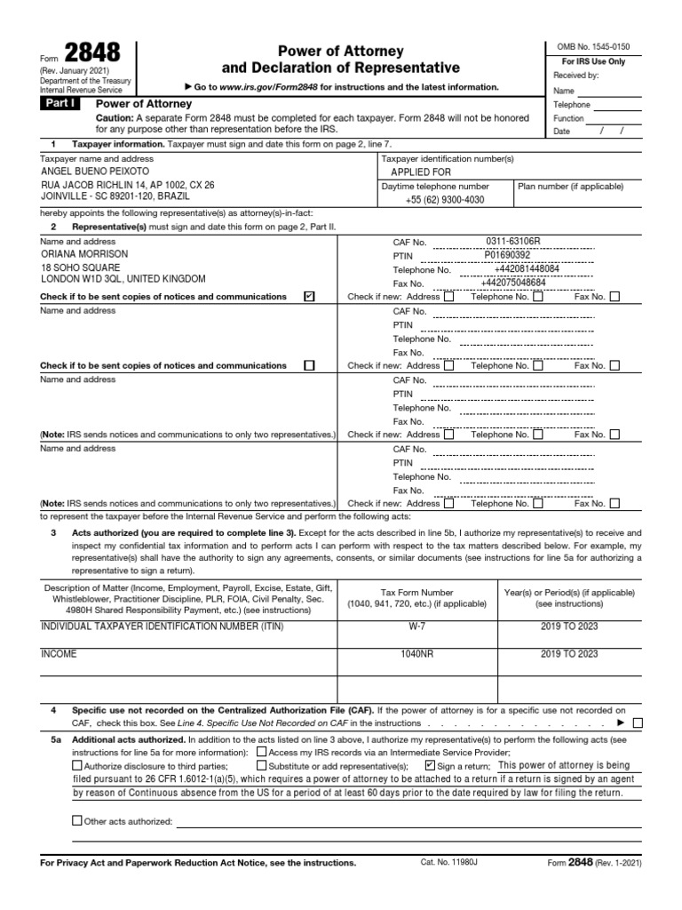 IRS Form 2848: Power of Attorney Guide | PDF | Internal Revenue Service ...