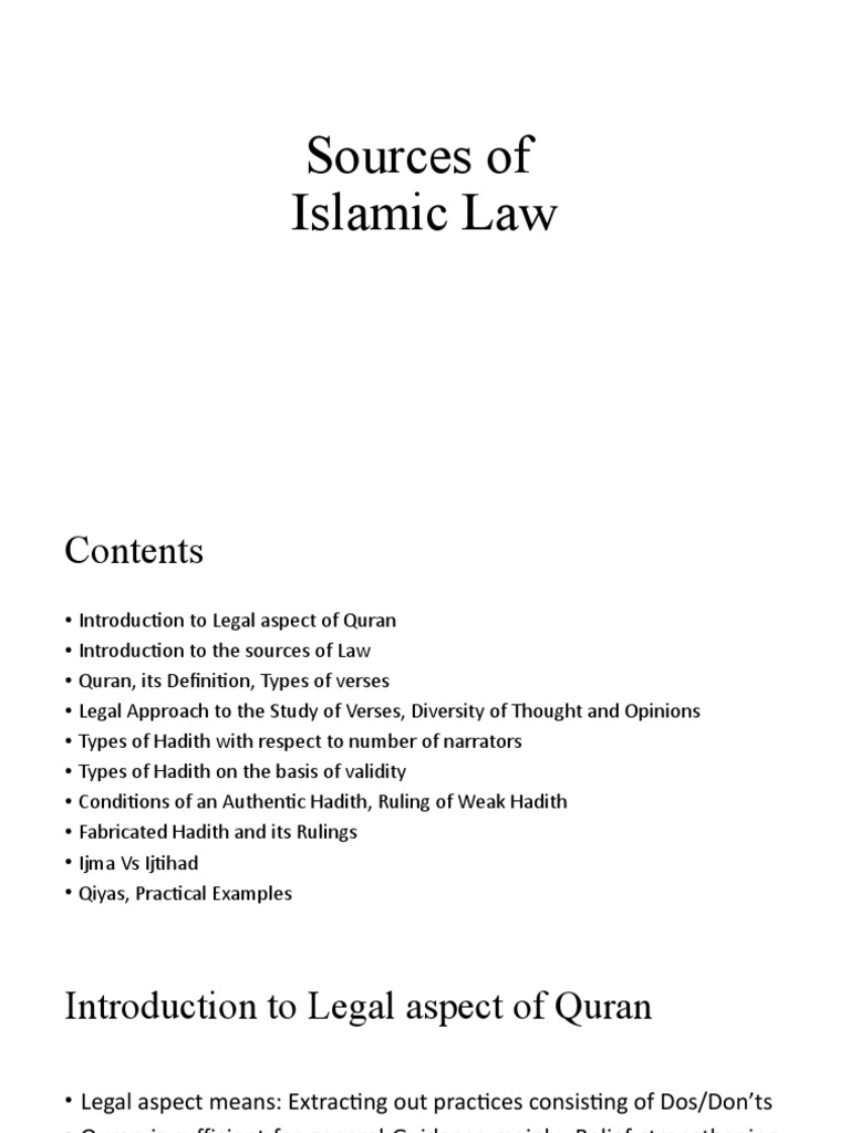 Sources of Islamic Law PDF Hadith Surah
