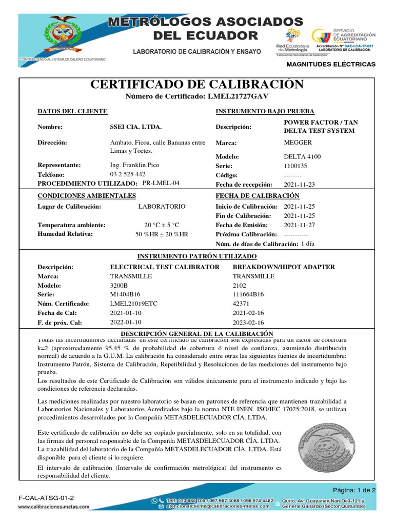 Equipo Medidor de Factor de Potencia MEGGER Delta 4010 SSEI CIA. LTDA ...